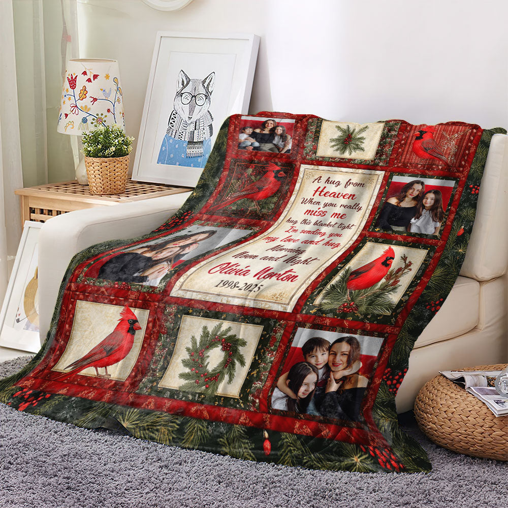 A Hug From Heaven Cardinal - Memorial Personalized Custom Blanket - Sympathy Gift