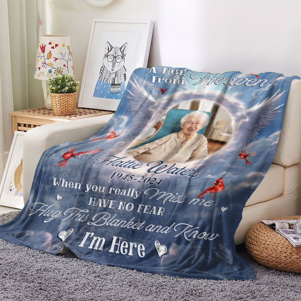 A Hug From Heaven Sky - Memorial Personalized Custom Blanket - Sympathy Gift