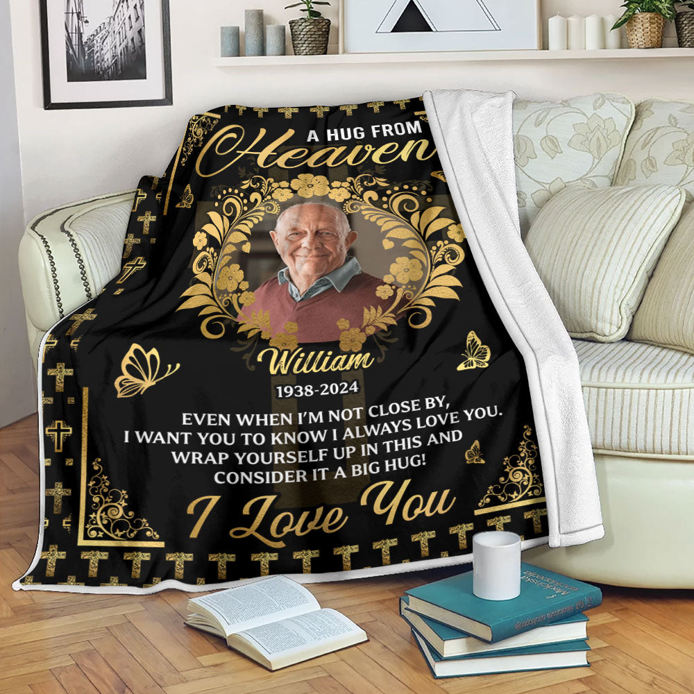 Cross A Hug From Heaven - Memorial Personalized Custom Blanket - Sympathy Gift