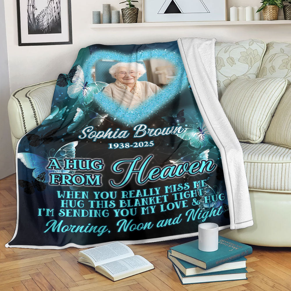 Heart A Hug From Heaven - Memorial Personalized Custom Blanket - Sympathy Gift