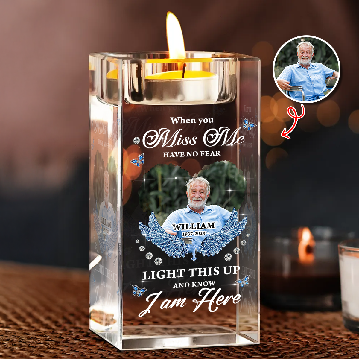 Charm Have No Fear Light This Up - Personalized Crystal Candle Holder