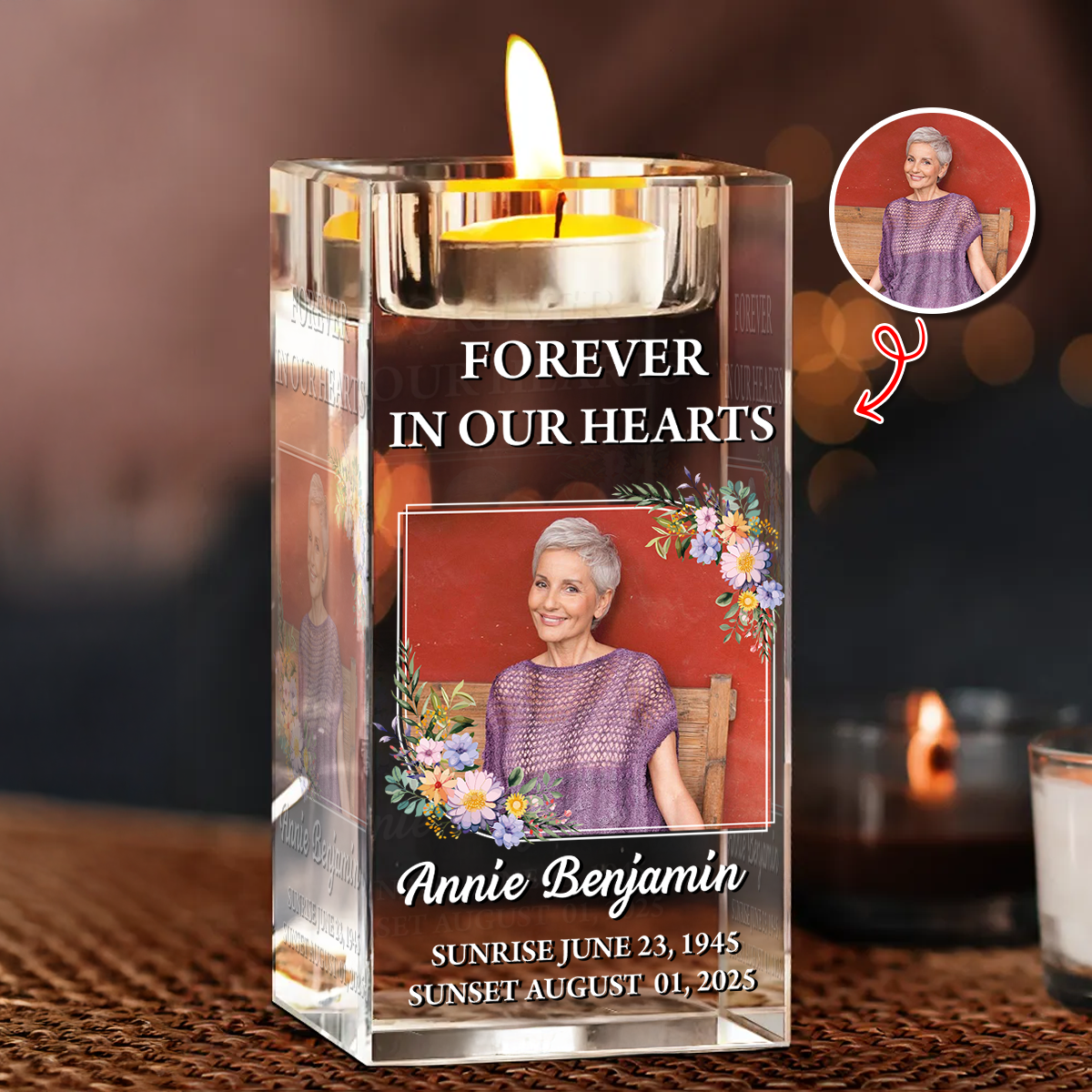 Forever In Our Hearts - Personalized Crystal Candle Holder