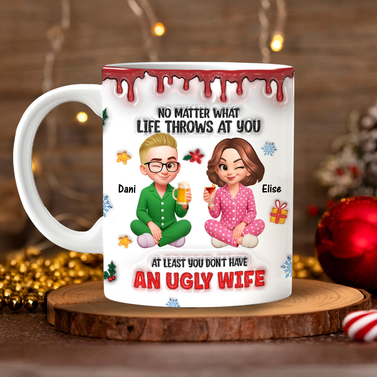 Gifts For Husband And Wife, Him And Her - Zero Ugly Wife Detected - Personalized Custom Coffee Mug