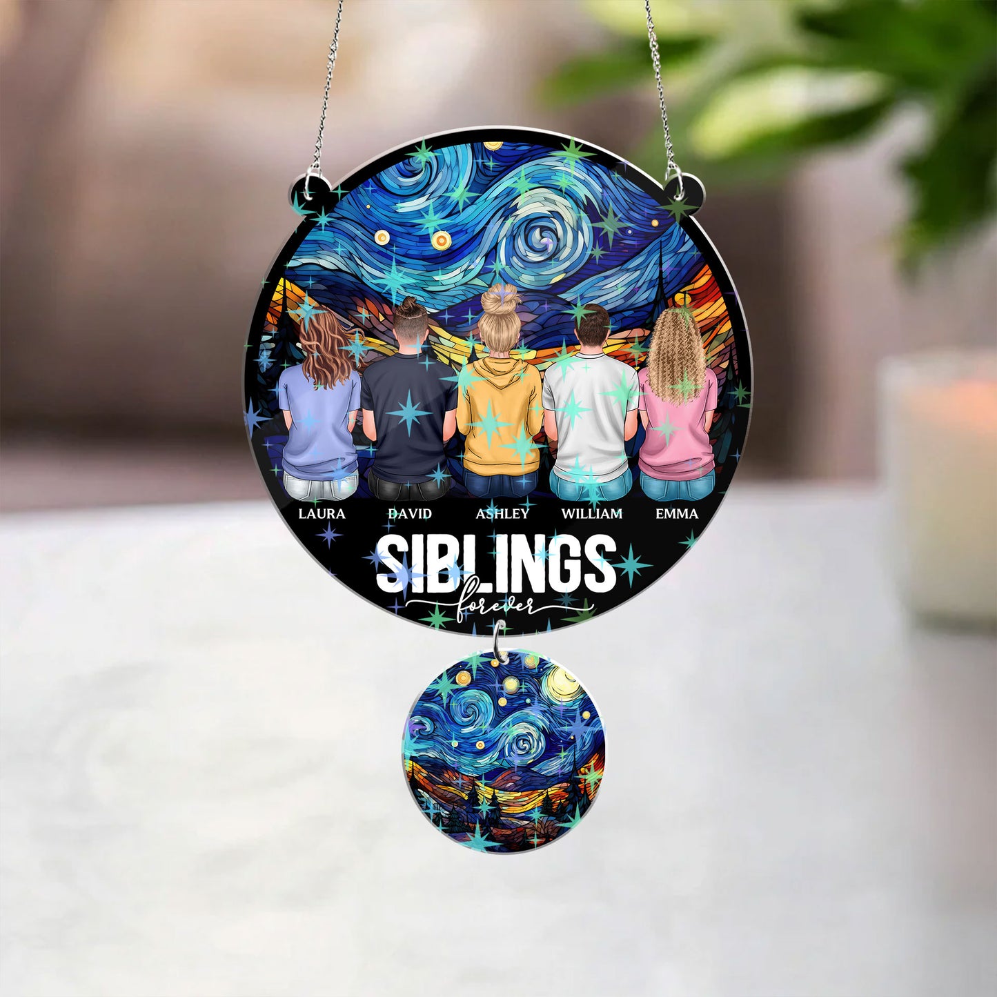 Our Family - Personalized Custom Shape Hologram Window Decor With Hanging Piece