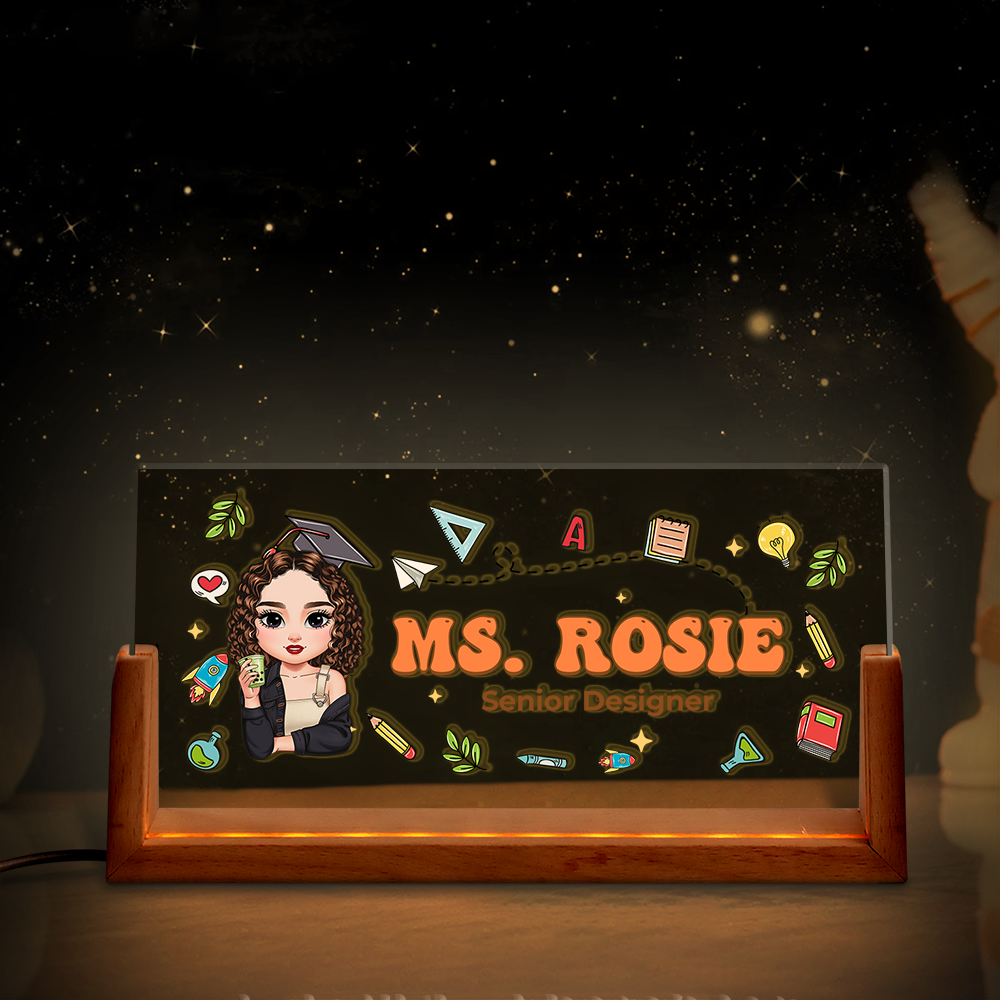 Flowers Teacher Name - Personalized Teacher Name Sign for Desk - Desk Name Plate Night Light