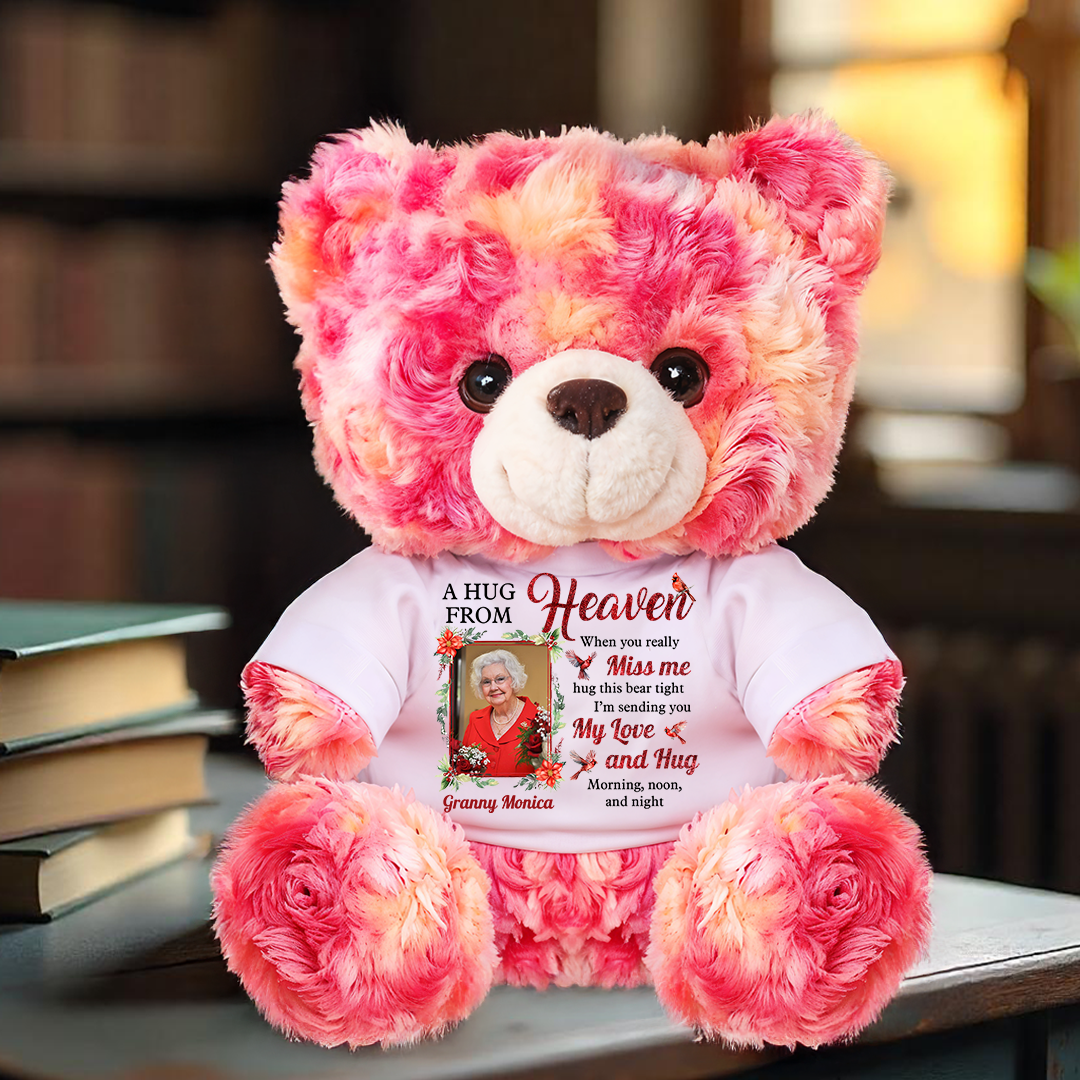 A Hug From Heaven - Memorial Personalized Custom Teddy Bear Plush - Sympathy Gift For Family Members