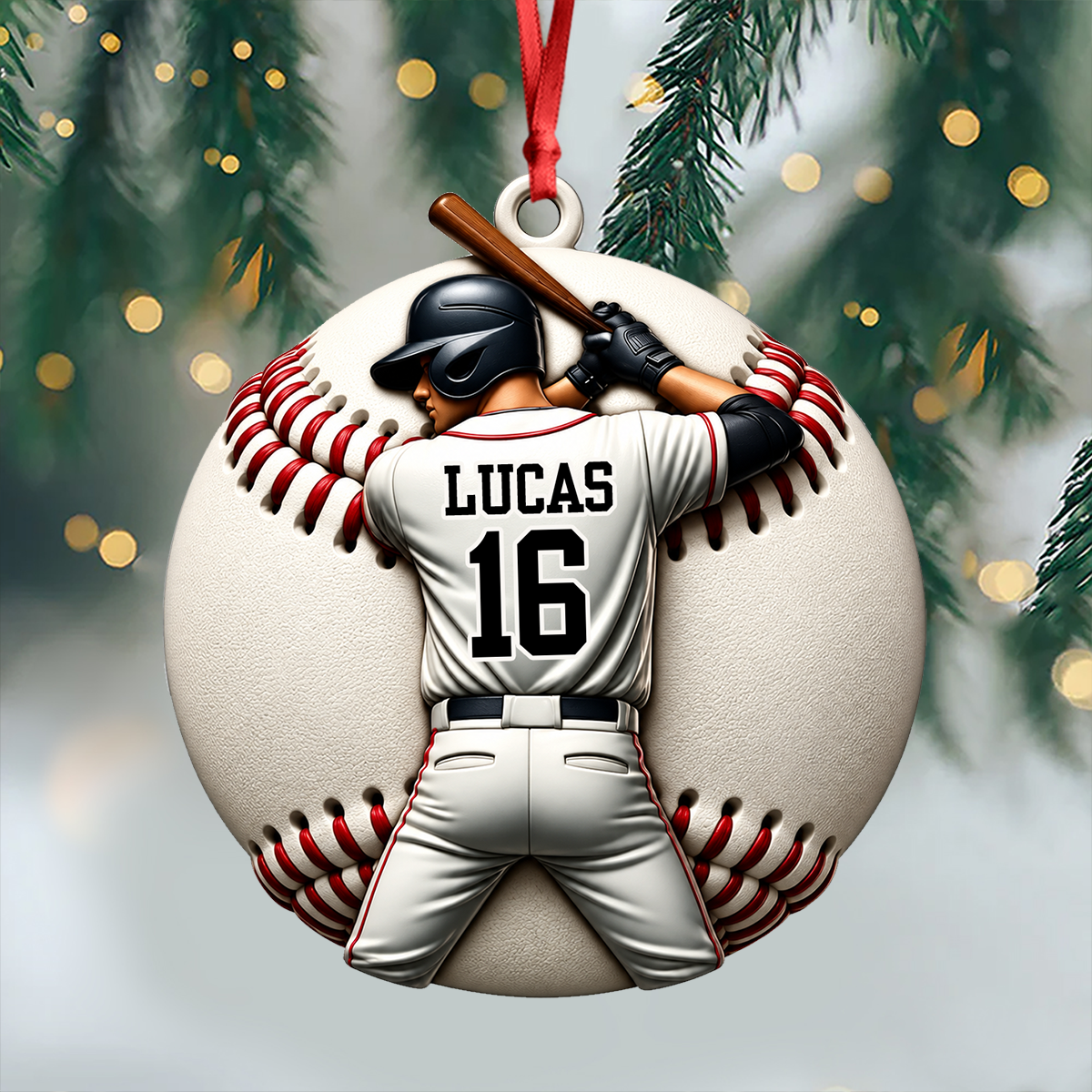 Retro Vintage Baseball Player - Real 3D Relief Ornament