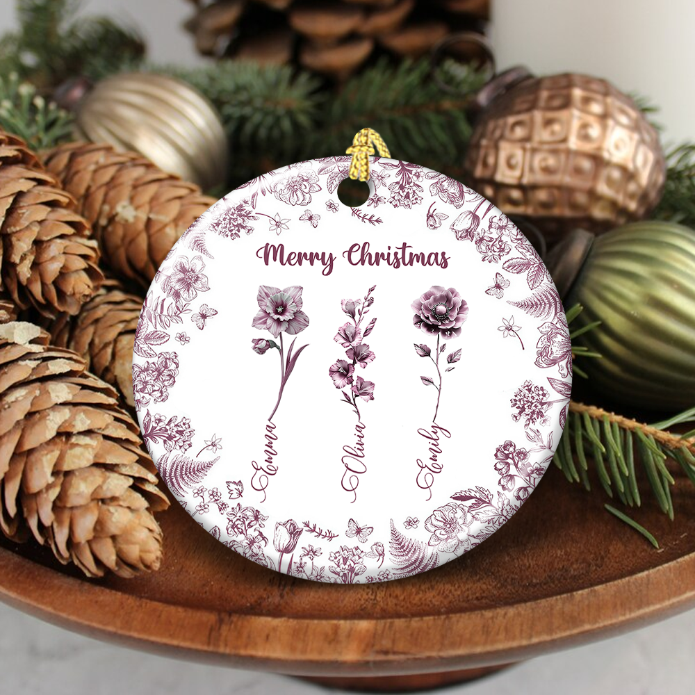 Merry Christmas Flower - Personalized Custom Ceramic Ornament