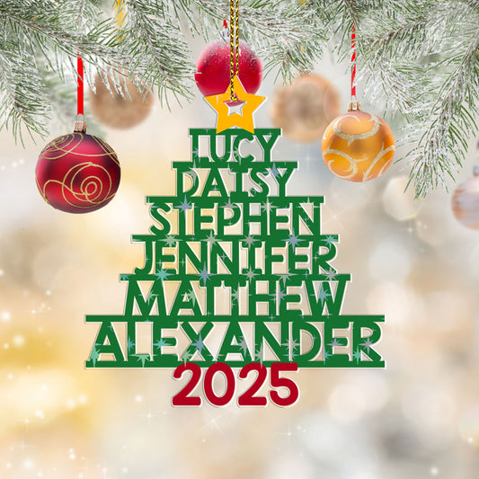 Family Names Christmas Tree - Custom Shape Hologram Ornament