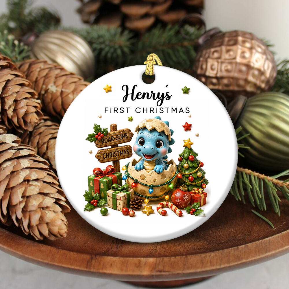 Christmas Keepsake Dinosaur First Christmas - Real 3D Ceramic Ornament
