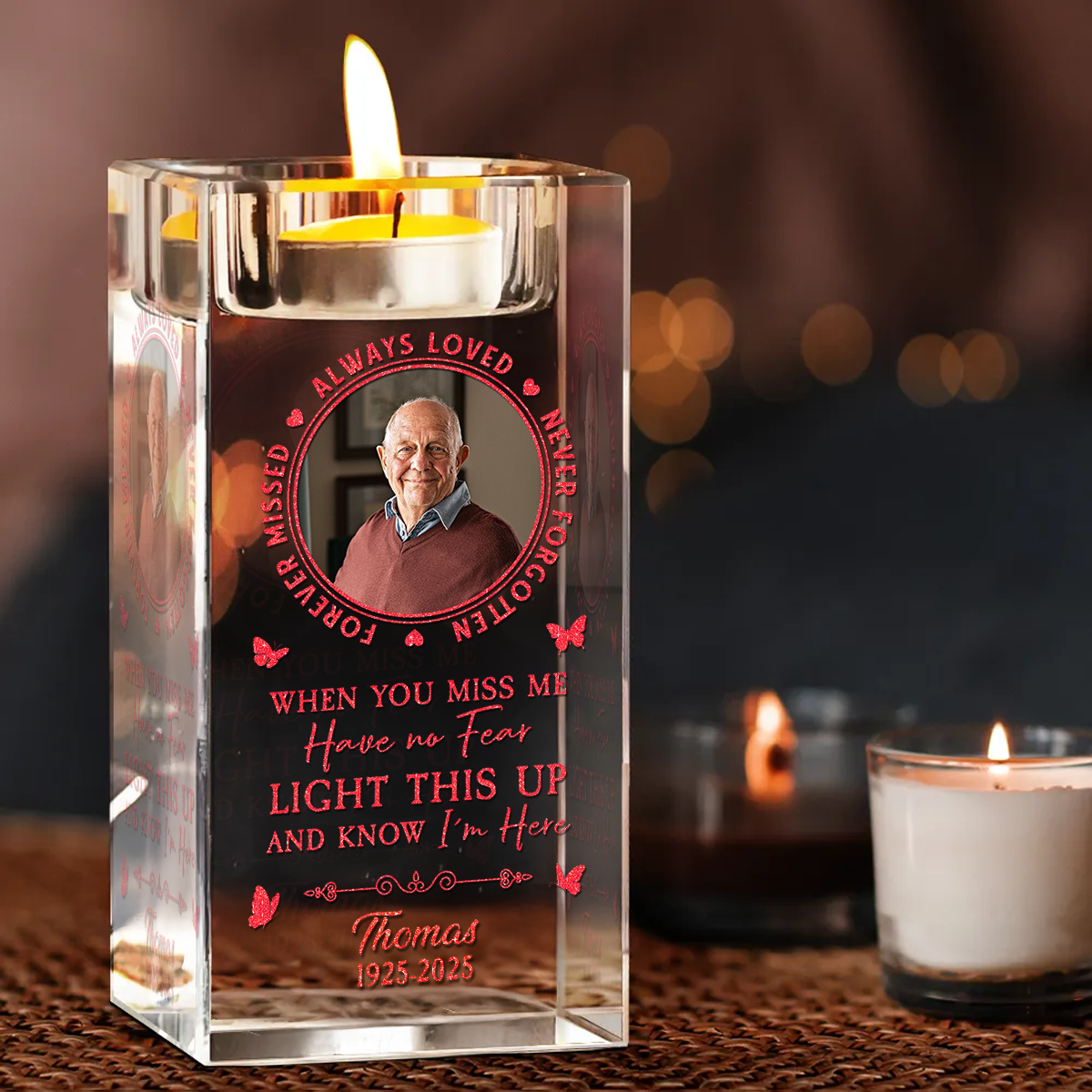 Always Loved Never Forgotten - Personalized Crystal Candle Holder