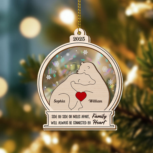 Personalized Bear Family Will Always Be Connected By Heart - Custom Shape Hologram Ornament 2 Layered