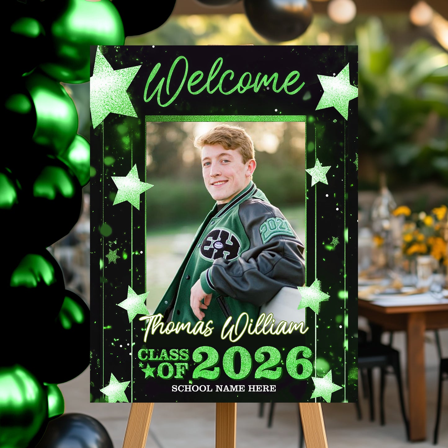 Class Of 2026 Glitter Star Graduation Welcome Sign - Custom Photo Welcome Sign