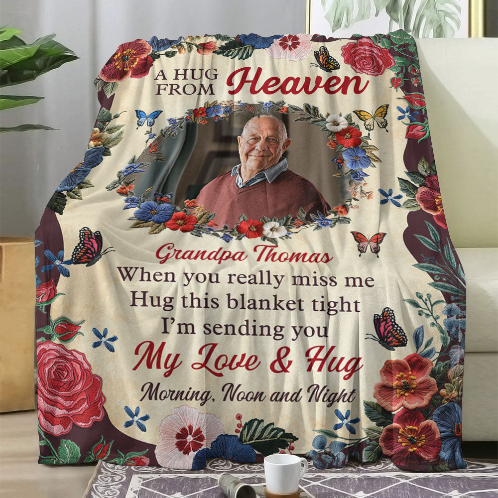 Flower Hug From Heaven - Memorial Personalized Custom Blanket - Sympathy Gift