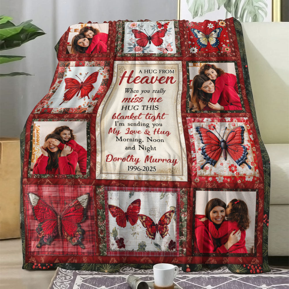 My Love & Hug Morning, Noon and Night - Memorial Personalized Custom Blanket - Sympathy Gift