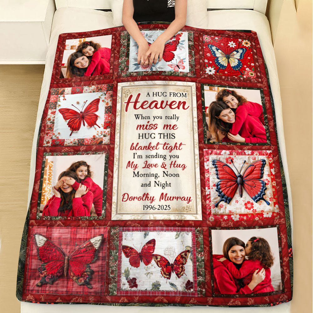 My Love & Hug Morning, Noon and Night - Memorial Personalized Custom Blanket - Sympathy Gift