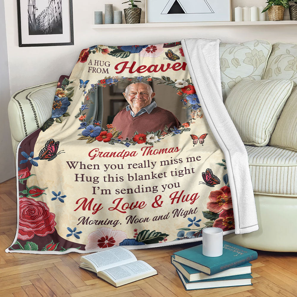 Flower Hug From Heaven - Memorial Personalized Custom Blanket - Sympathy Gift