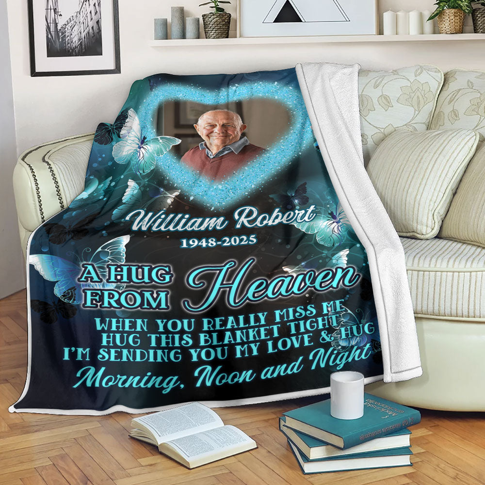 Heart A Hug From Heaven - Memorial Personalized Custom Blanket - Sympathy Gift