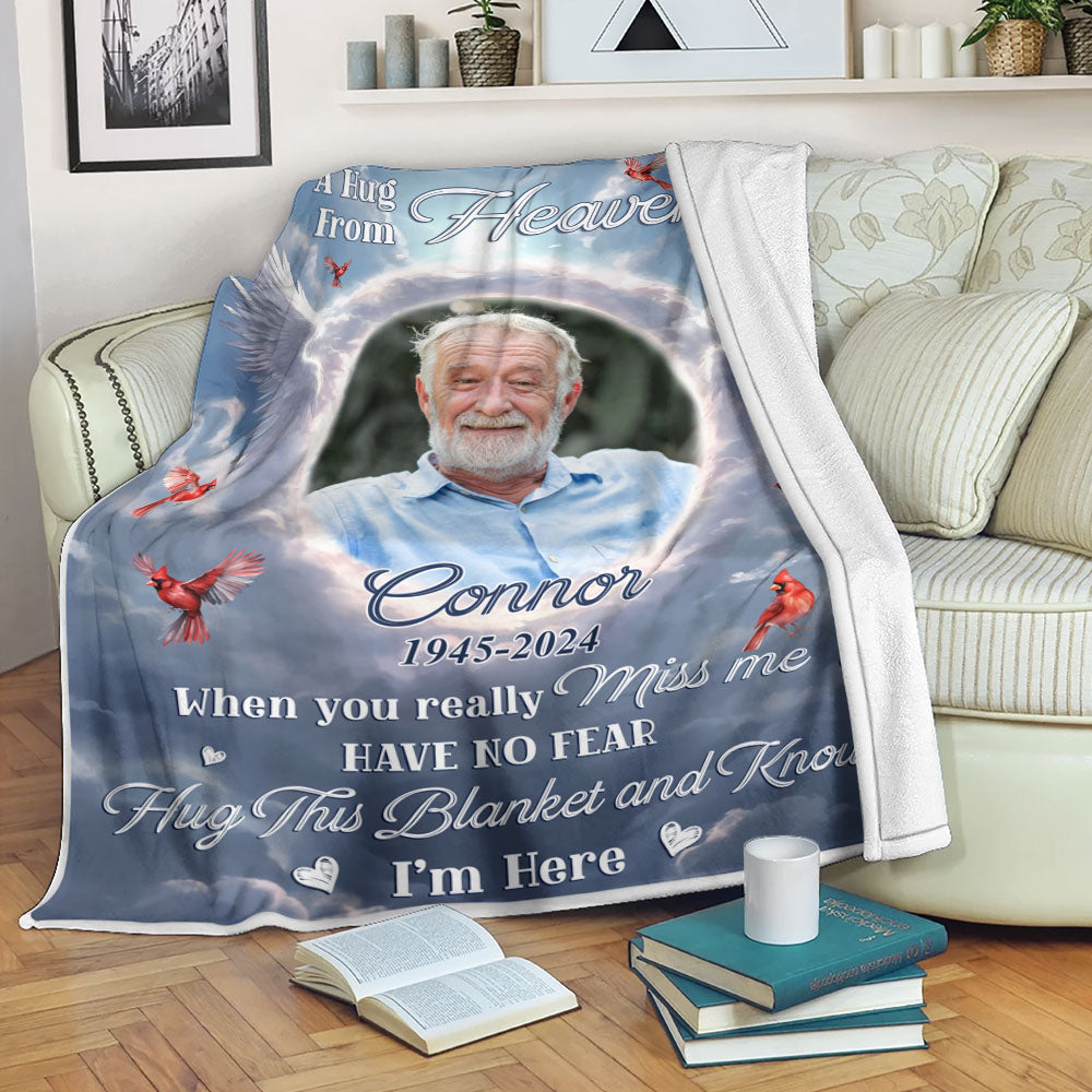 A Hug From Heaven Sky - Memorial Personalized Custom Blanket - Sympathy Gift