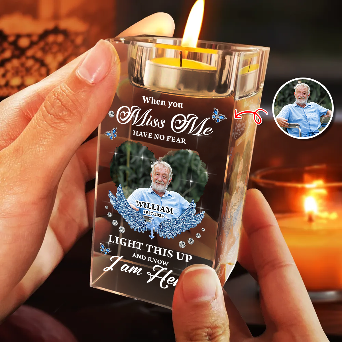 Charm Have No Fear Light This Up - Personalized Crystal Candle Holder