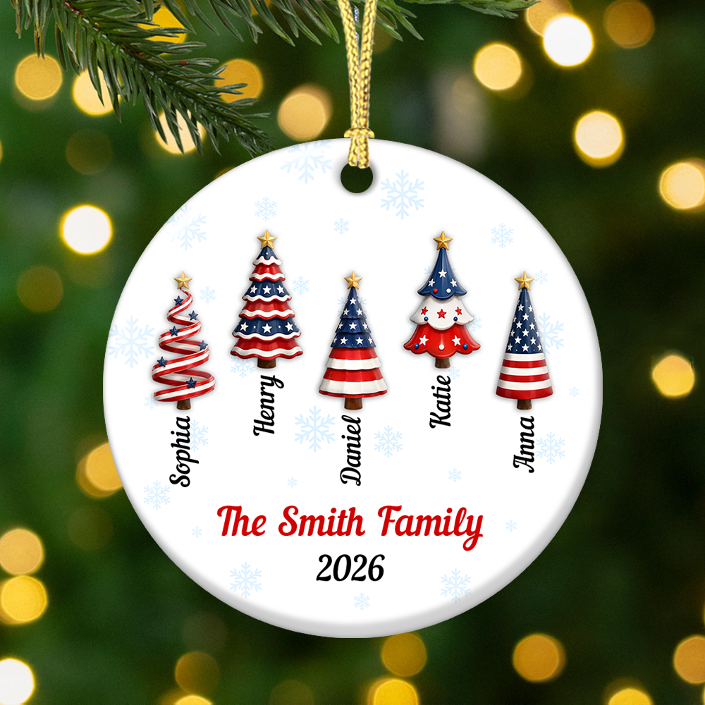America 250 Christmas Ornament with Family Names - Real 3D Ceramic Ornament