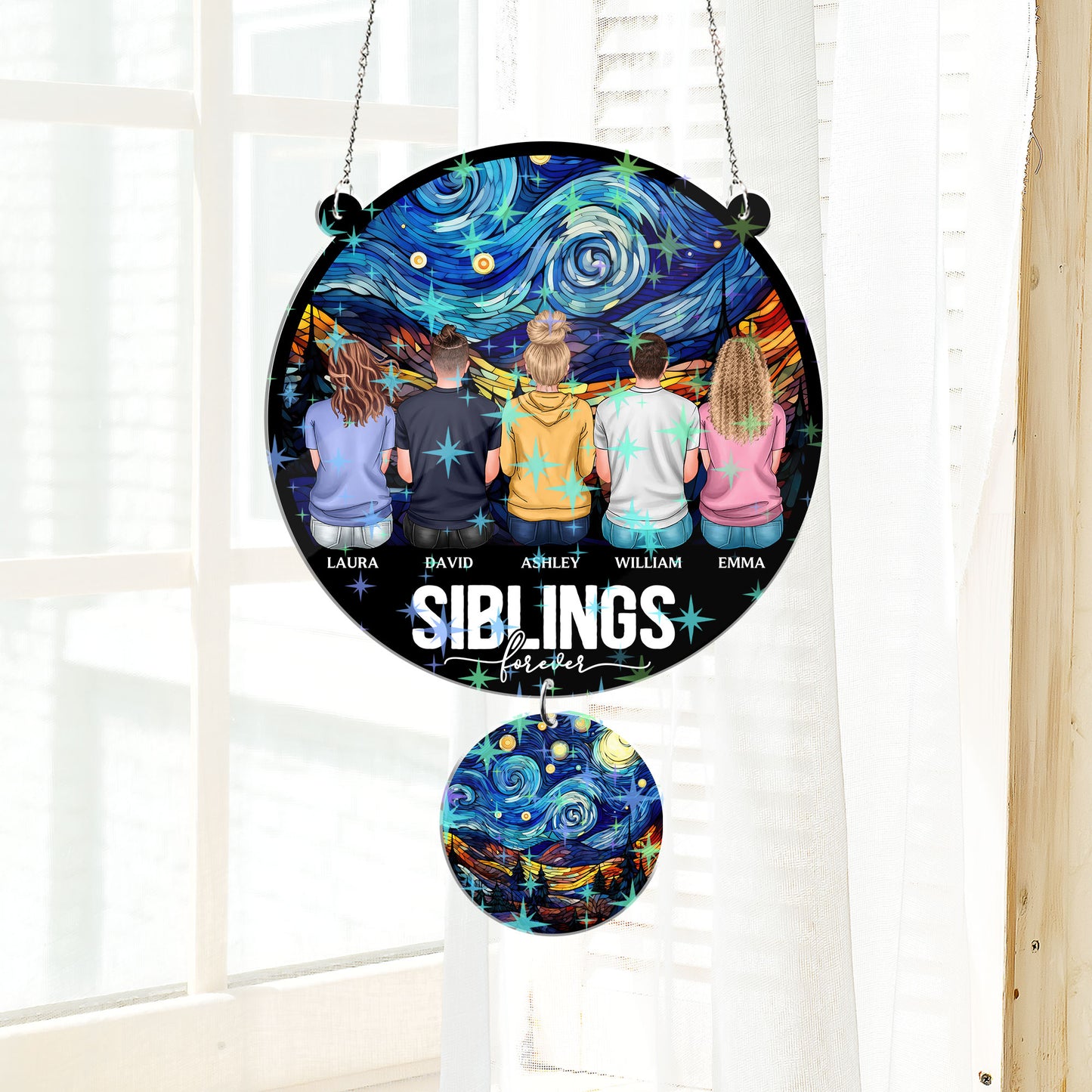 Our Family - Personalized Custom Shape Hologram Window Decor With Hanging Piece