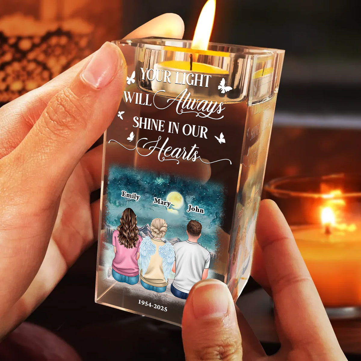 Custom Photo Blessing Family Memorial - Personalized Crystal Candle Holder