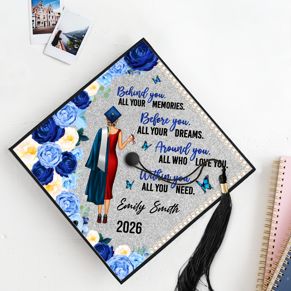 Behind You Flowers Senior Graduation Gift - Personalized Printed Graduation Cap Topper