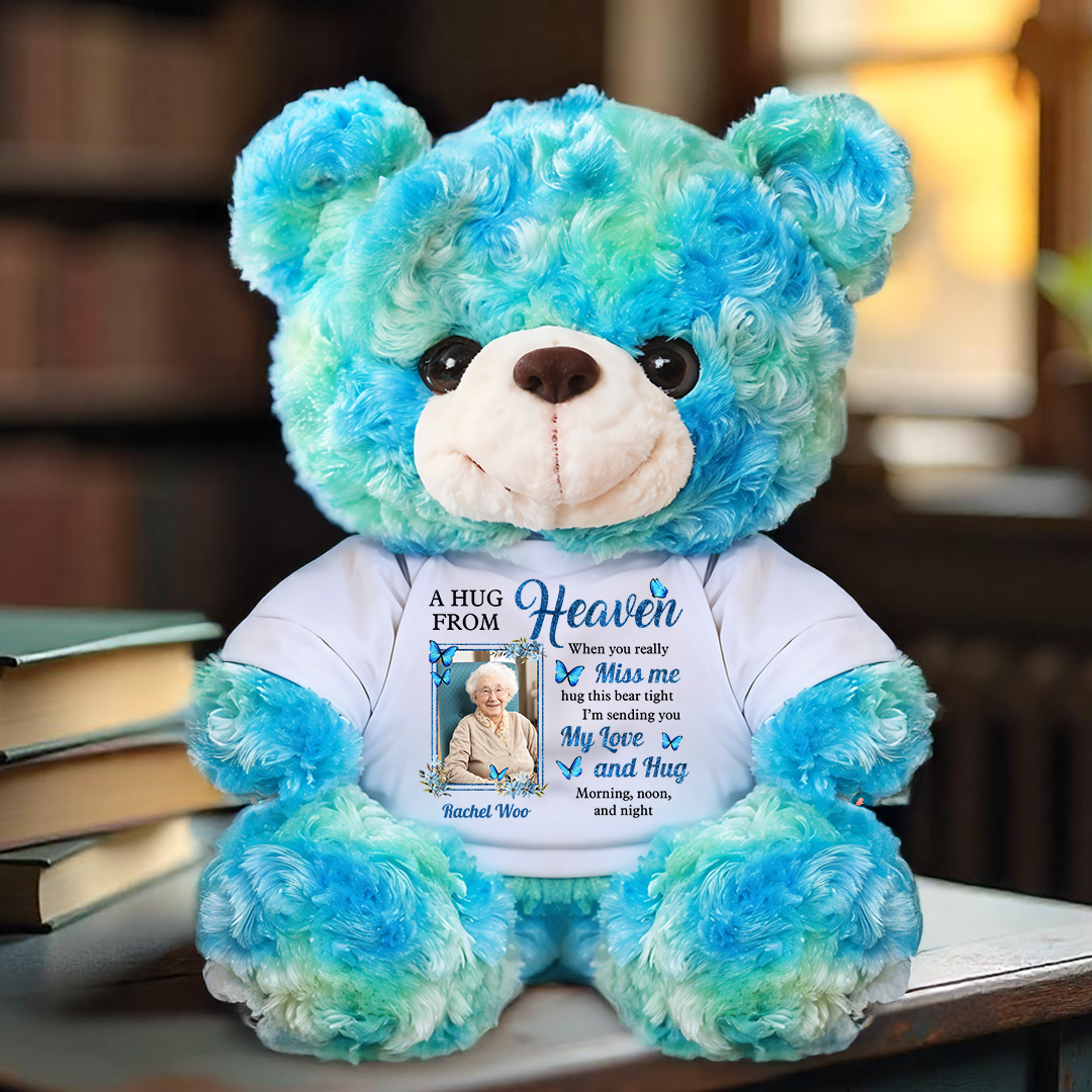 A Hug From Heaven - Memorial Personalized Custom Teddy Bear Plush - Sympathy Gift For Family Members