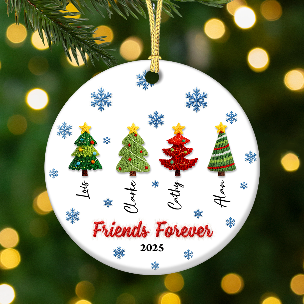 Christmas Tree Family Crochet  - Personalized Custom Ceramic Ornament 3D Effect