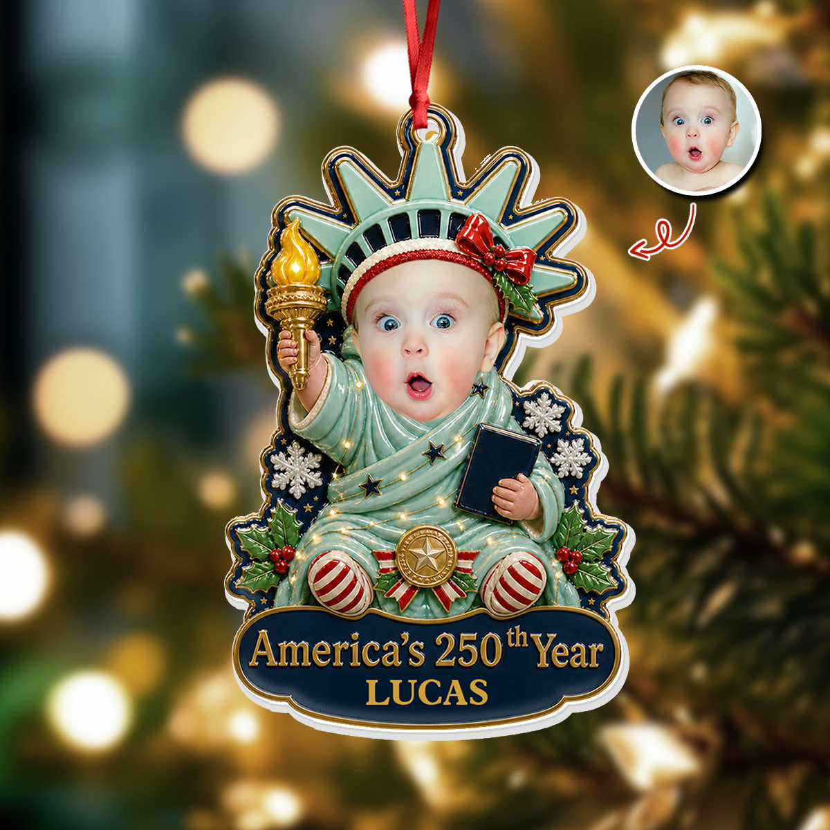 America Patriotic Keepsake Liberty Baby - Real 3D Relief Ornament