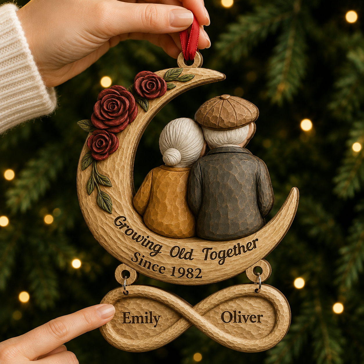 Growing Old Together Wooden Ornament With Tag - Personalized Engagement Gifts