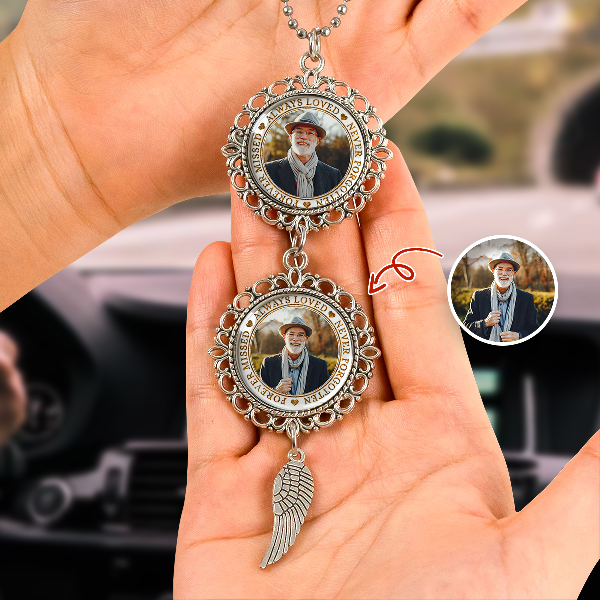 I Have An Angel Watching Over Me - Personalized Photo Car Ornament With Charm