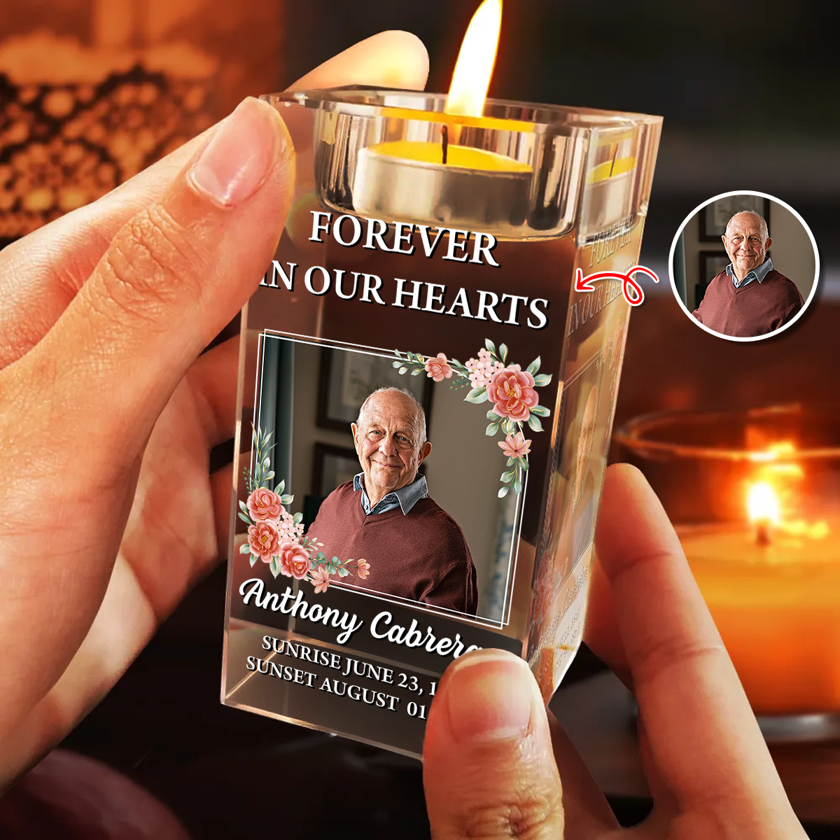 Forever In Our Hearts - Personalized Crystal Candle Holder