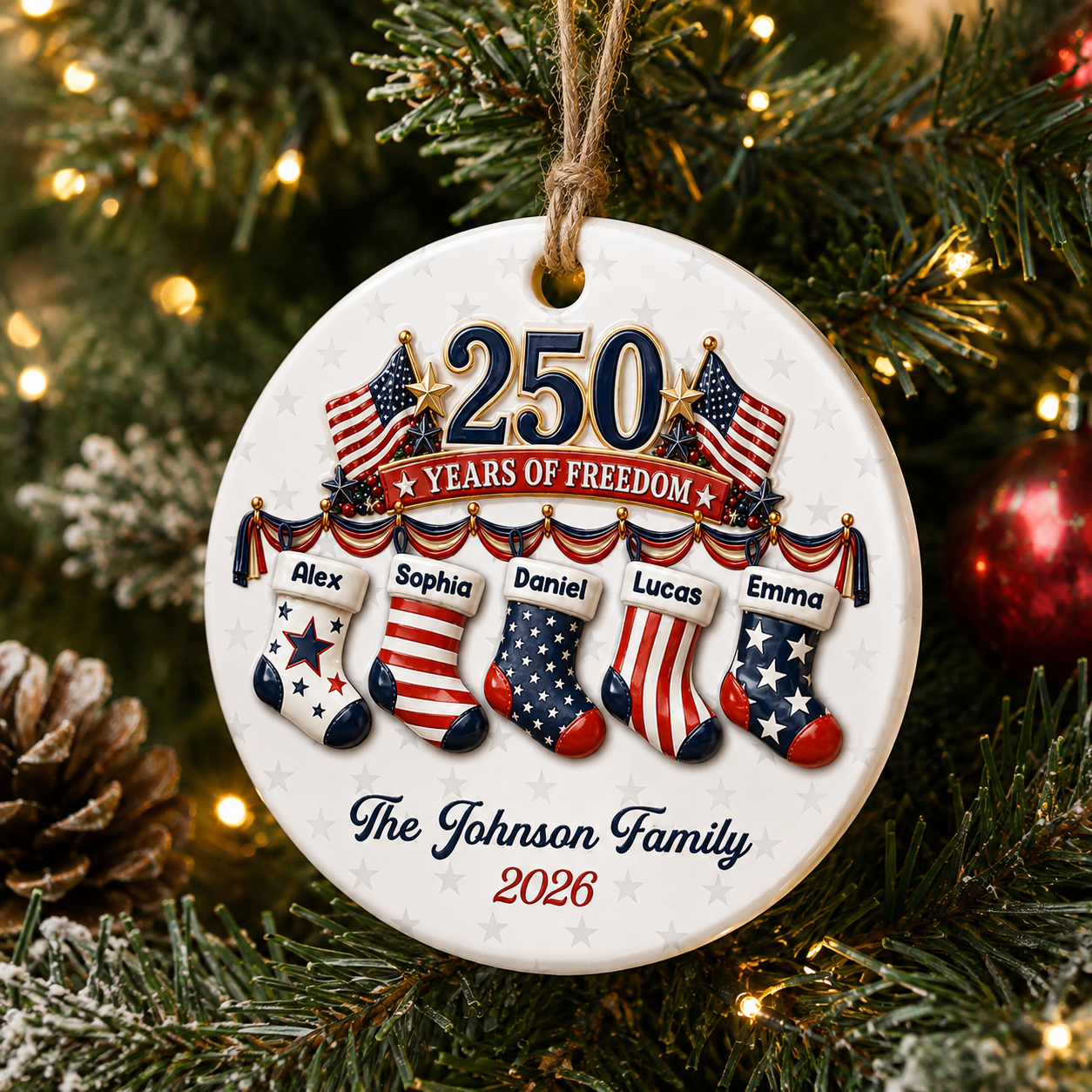 Personalized America 250th Anniversary Christmas Gifts - Real 3D Ceramic Ornament