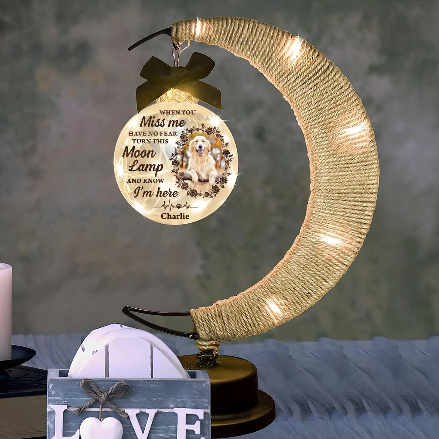 Custom Photo Four Paws, One Heart - Personalized Memorial Moon Led Lamp - Remembrance Gift, Sympathy Gift