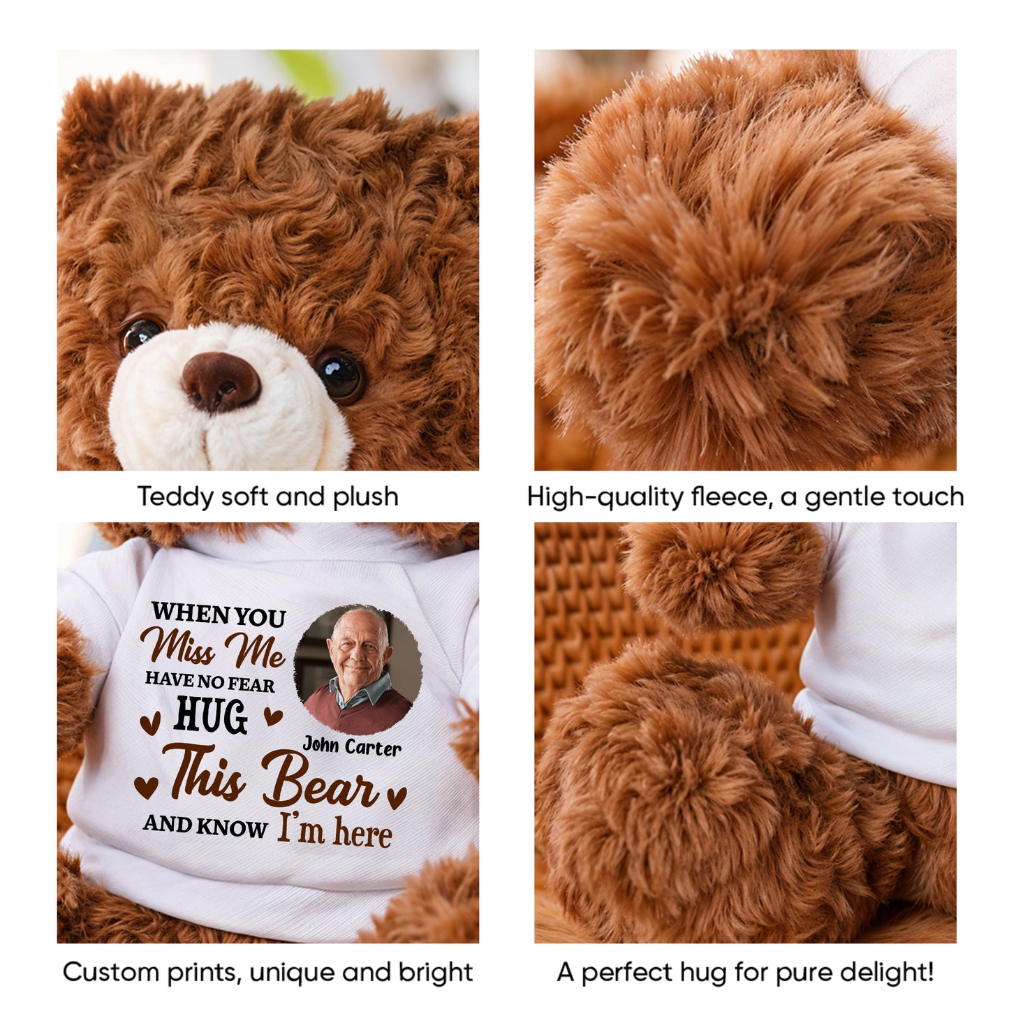Hug From Heaven I Miss You - Memorial Personalized Custom Teddy Bear Plush - Sympathy Gift For Family Members