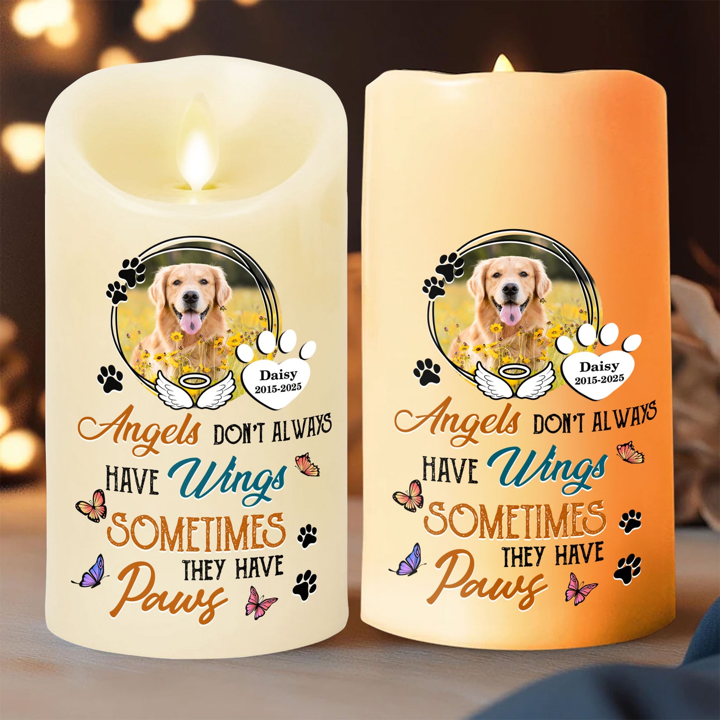 Sometimes Angle Have Paws - Personalized Photo LED Candle