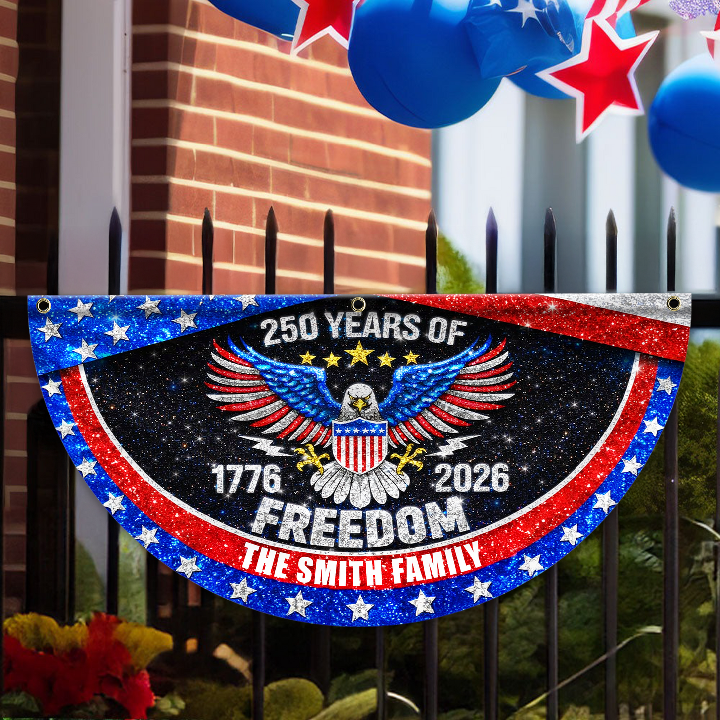 250 Years Of Freedom Fan Flag - Custom Family Name Non-Pleated Fan Flag