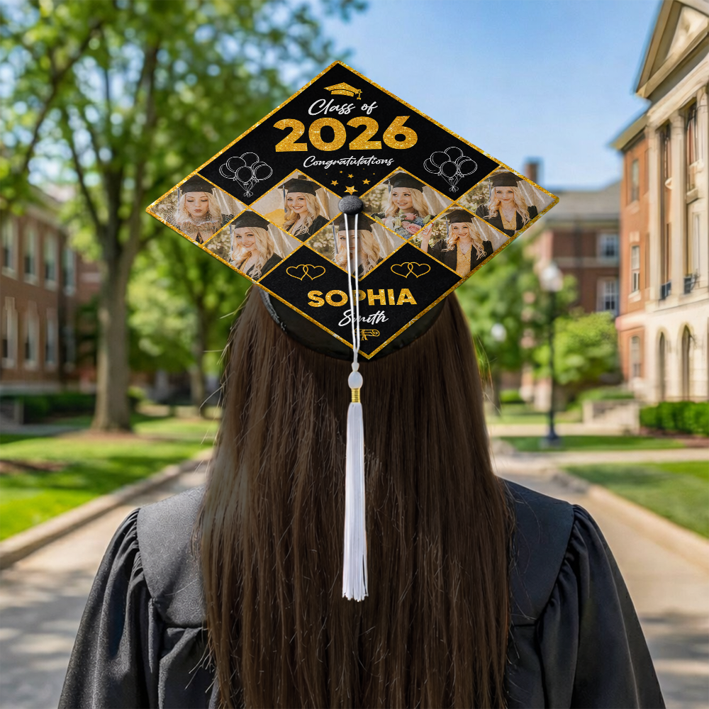 Class Of 2026 Photo Congrats Glitter Cap Topper - Personalized Printed Graduation Cap Topper