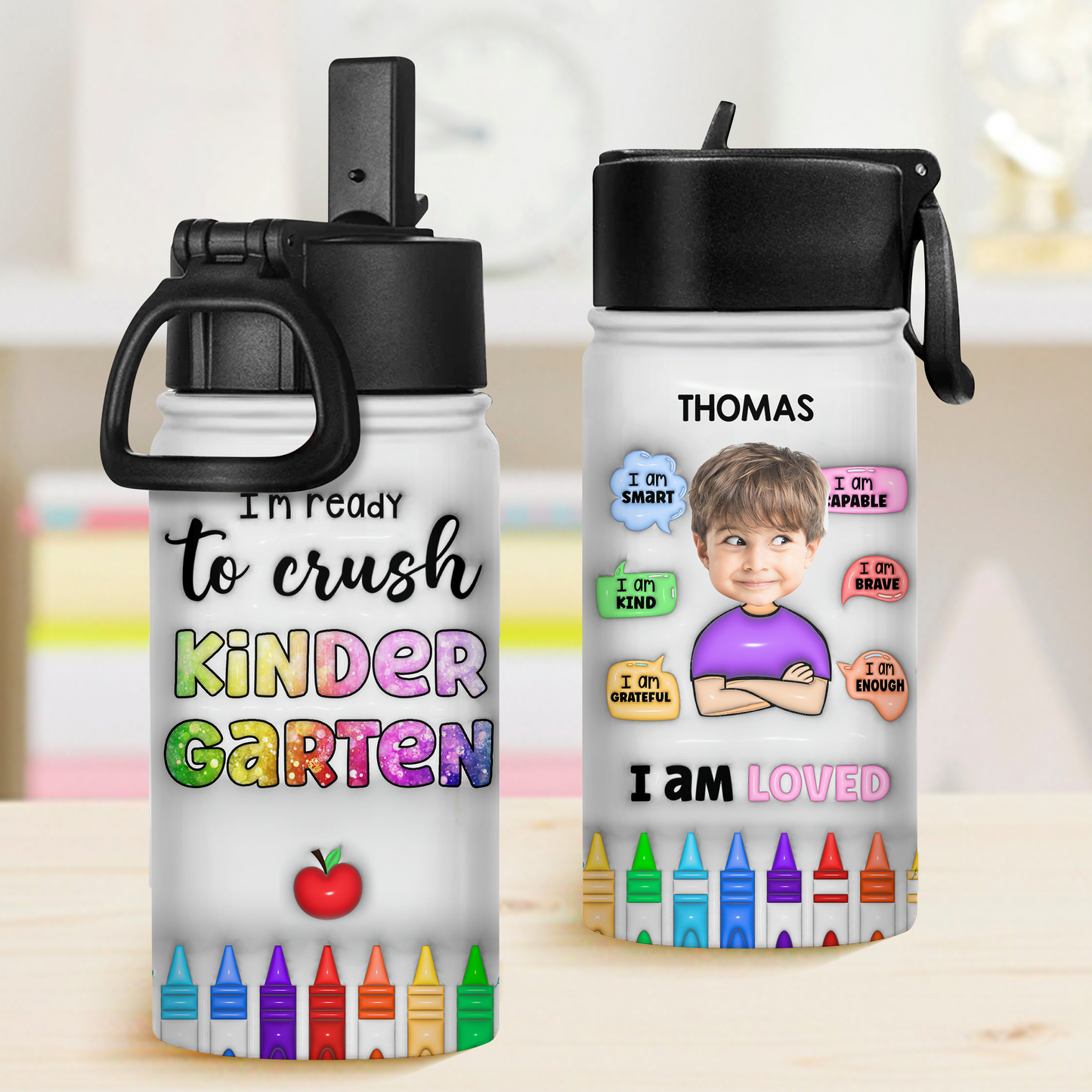 Smart Loved 3D Style - Back to School Water Bottle With Straw Lid - 12 oz Stainless Steel