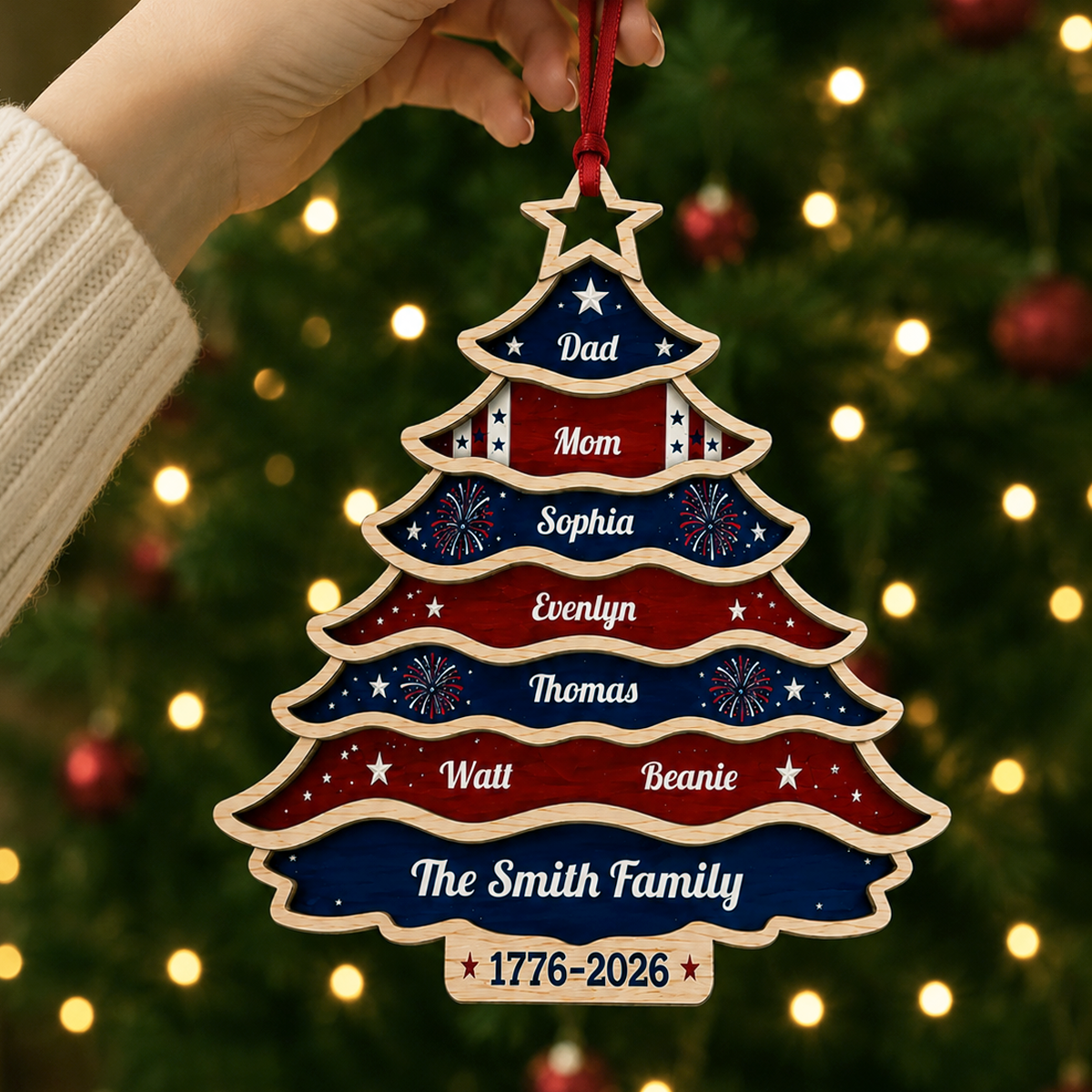 Personalized America 250th Anniversary Christmas United Like Branches Rooted In Pride - Real 3D Relief Ornament