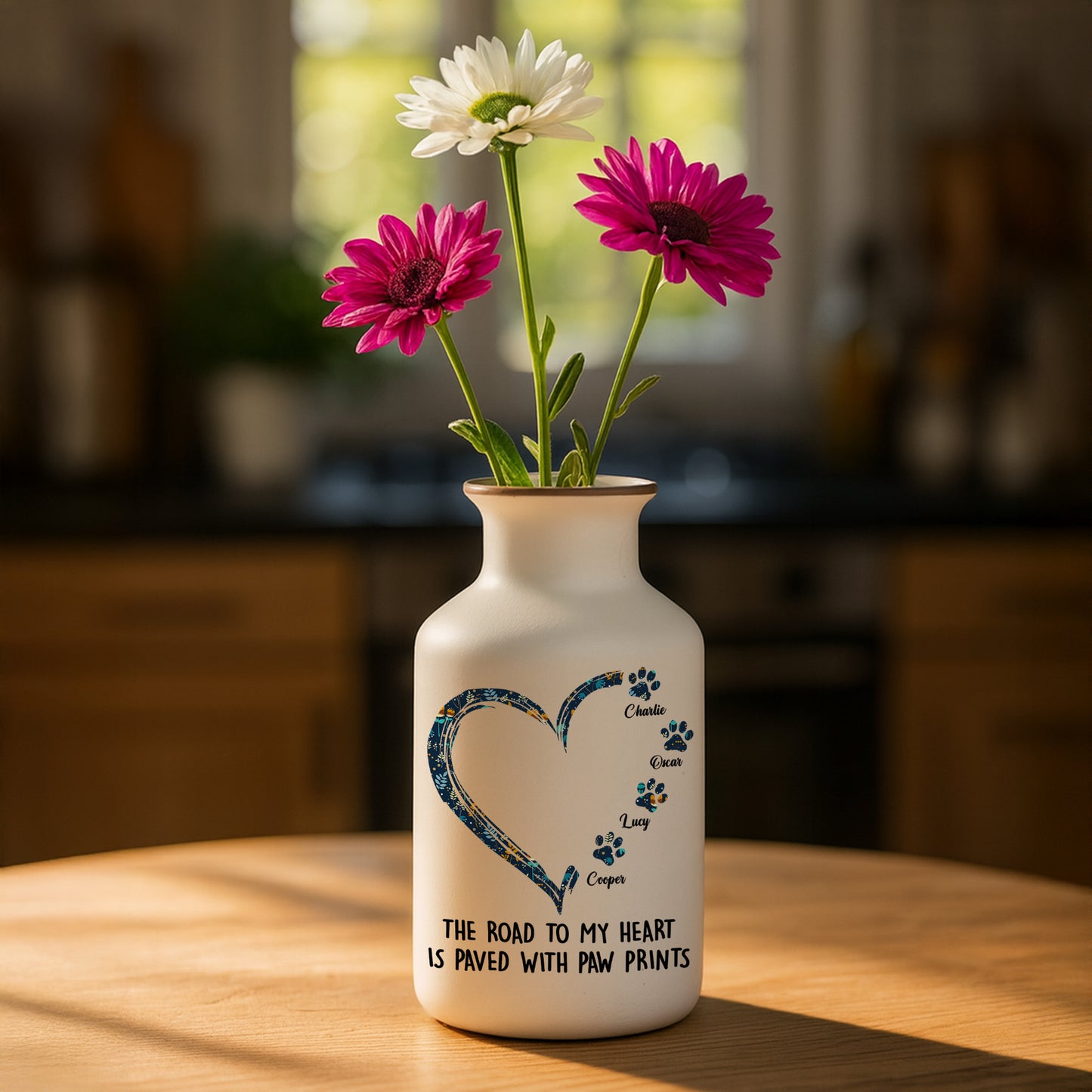Road To Heart Pattern - Personalized Custom Elegant White Ceramic Flower Vase Minimalist