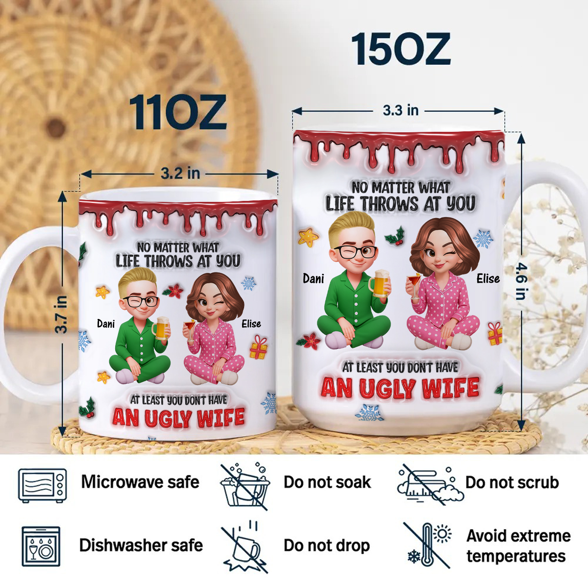 Gifts For Husband And Wife, Him And Her - Zero Ugly Wife Detected - Personalized Custom Coffee Mug