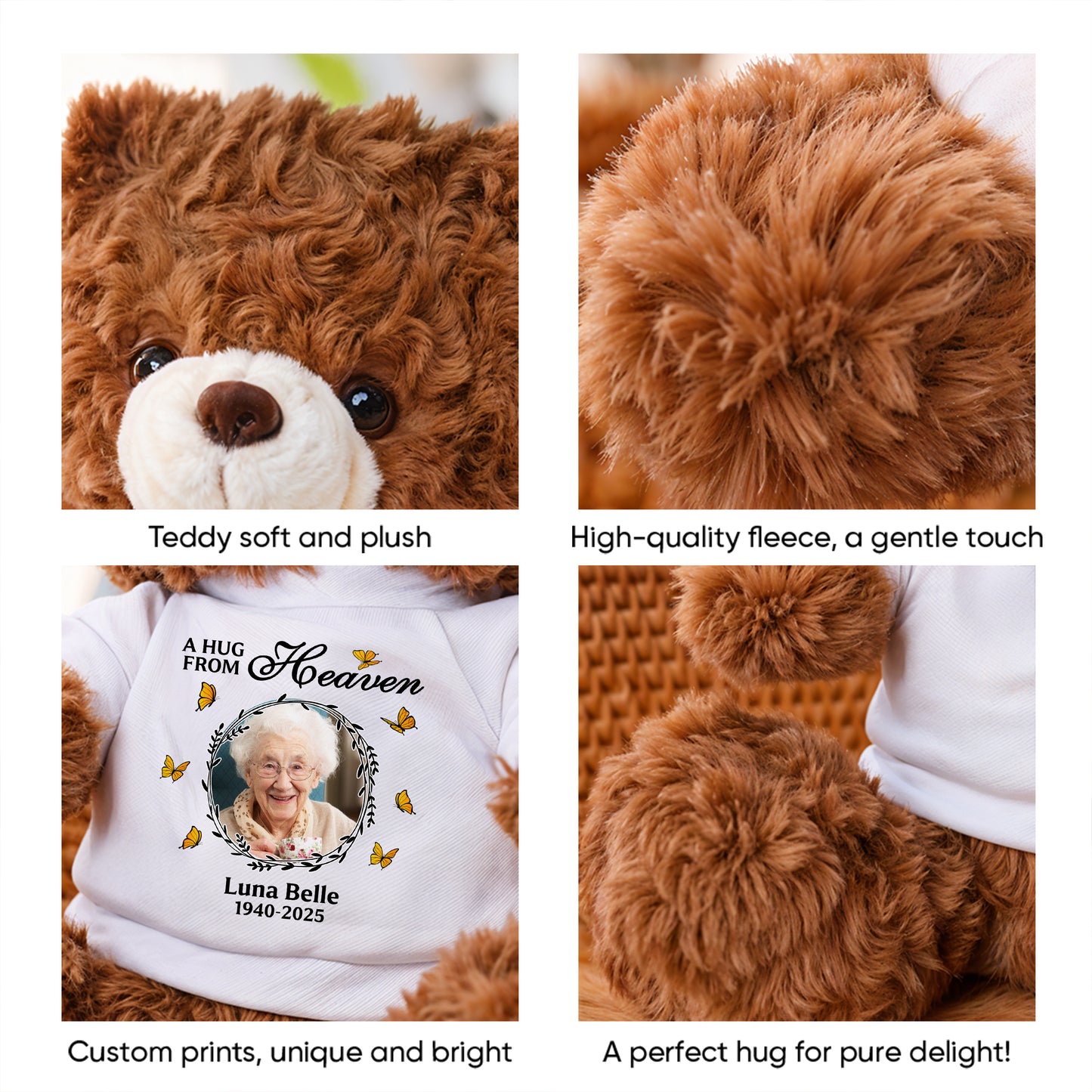 Custom Photo Memorial A Hug From Heaven - Memorial Personalized Custom Teddy Bear Plush