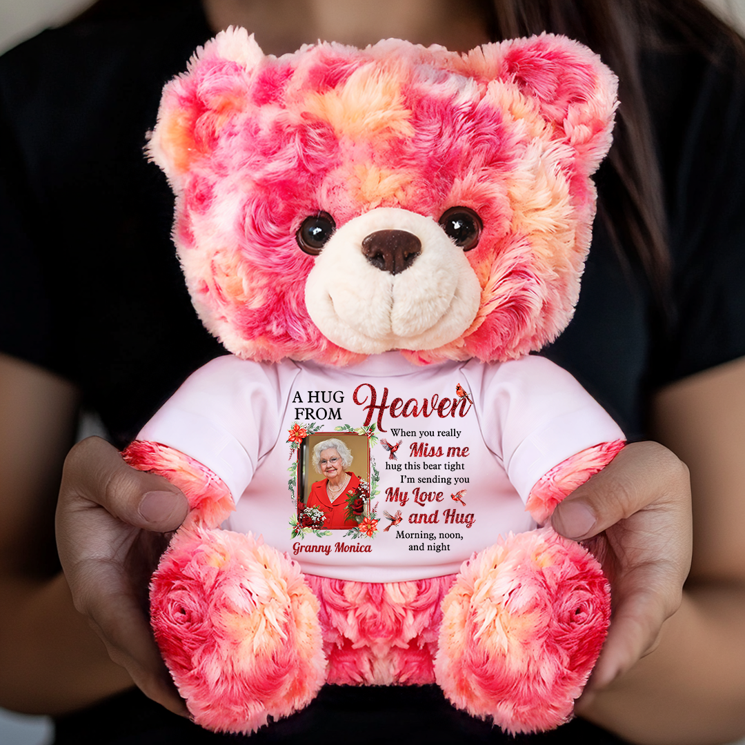 A Hug From Heaven - Memorial Personalized Custom Teddy Bear Plush - Sympathy Gift For Family Members
