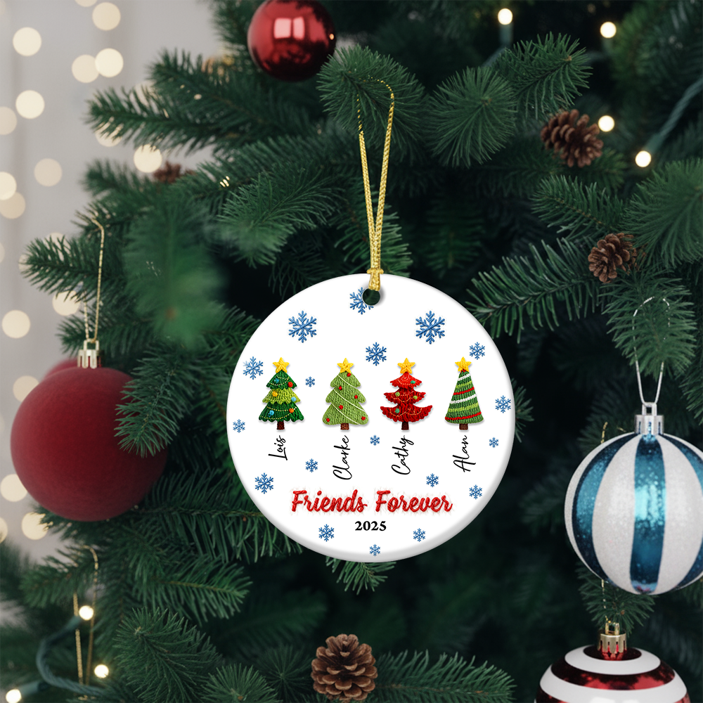 Christmas Tree Family Crochet  - Personalized Custom Ceramic Ornament 3D Effect