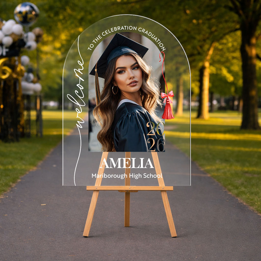 Modern Bow Congrats 2026 Graduation - Personalized Graduation Welcome Sign - Custom Acrylic Celebration Sign