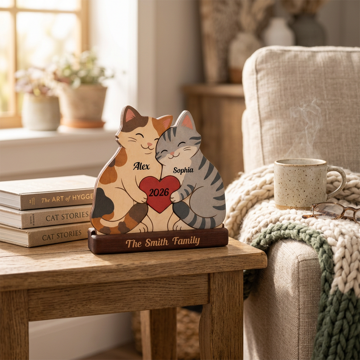 Personalized Cat Family Puzzle - Custom Premium Wooden Name Puzzle - Christmas Gifts