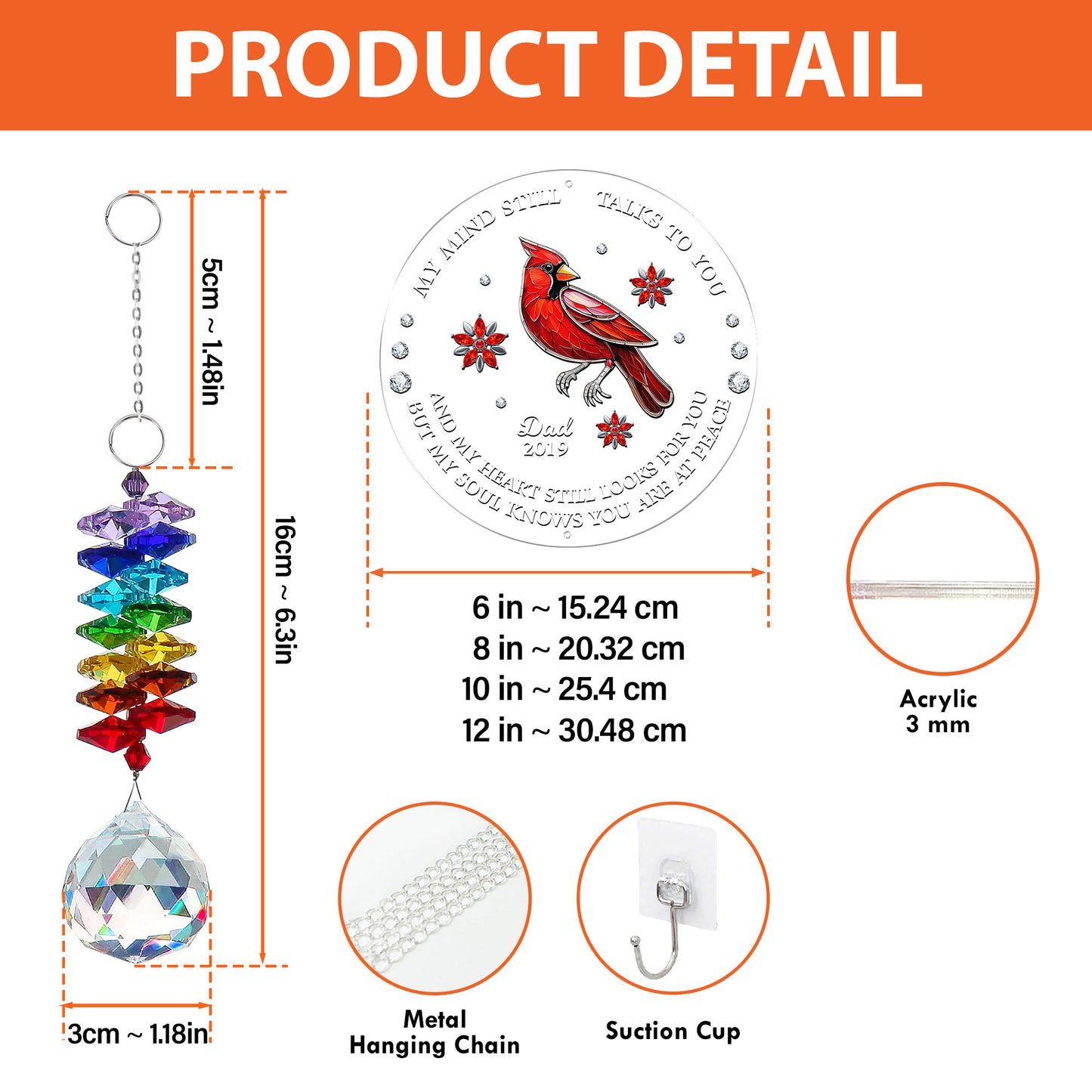 My Soul Knows You Are At Peace - Ornament Hanging Piece With Crystal Charm